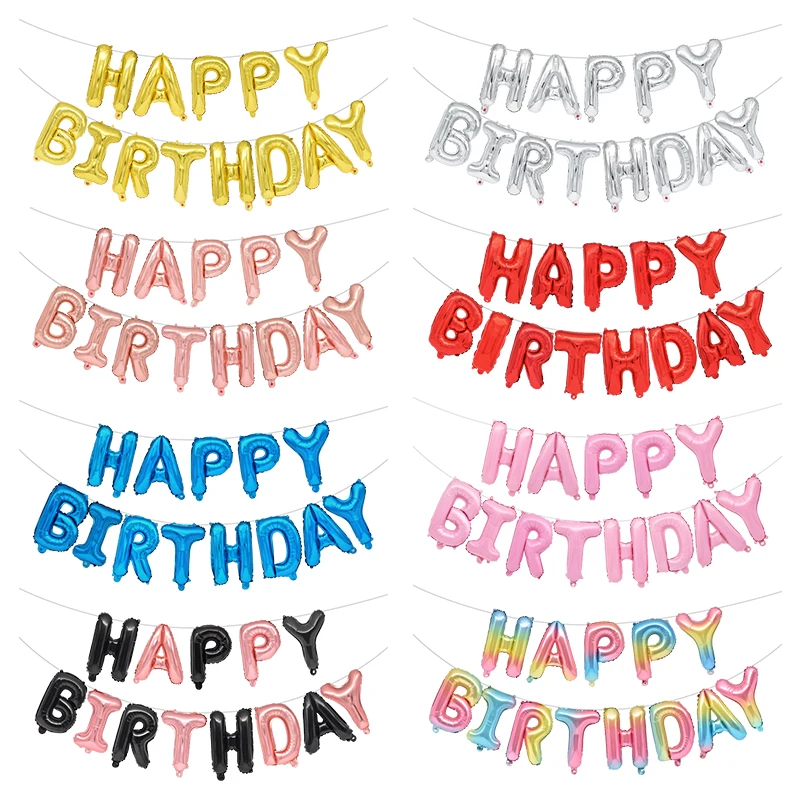 

Воздушные шары из фольги с надписью «Happy Birthday», 13 шт.