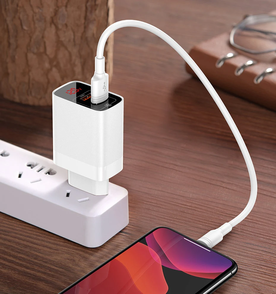 Baseus USB PD зарядное устройство для iPhone 11 Pro XR Xs Max 18 Вт Цифровой дисплей быстрое зарядное устройство Quick Charge 3,0 зарядное устройство для телефона Xiaomi K20