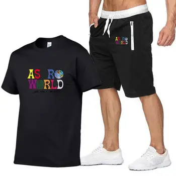 

2020 explosion models TRAVIS SCOTT ASTROWORLD cotton T-shirt fashion printing short-sleeved shirt shorts suit