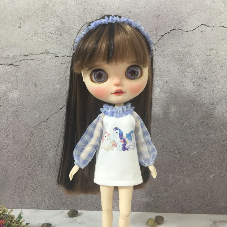 T02-X619 одежда Blyth Doll 1/6 куклы OB24 аксессуары azone одежда ручной работы клетчатая строчка мультфильм длинная футболка 1 шт
