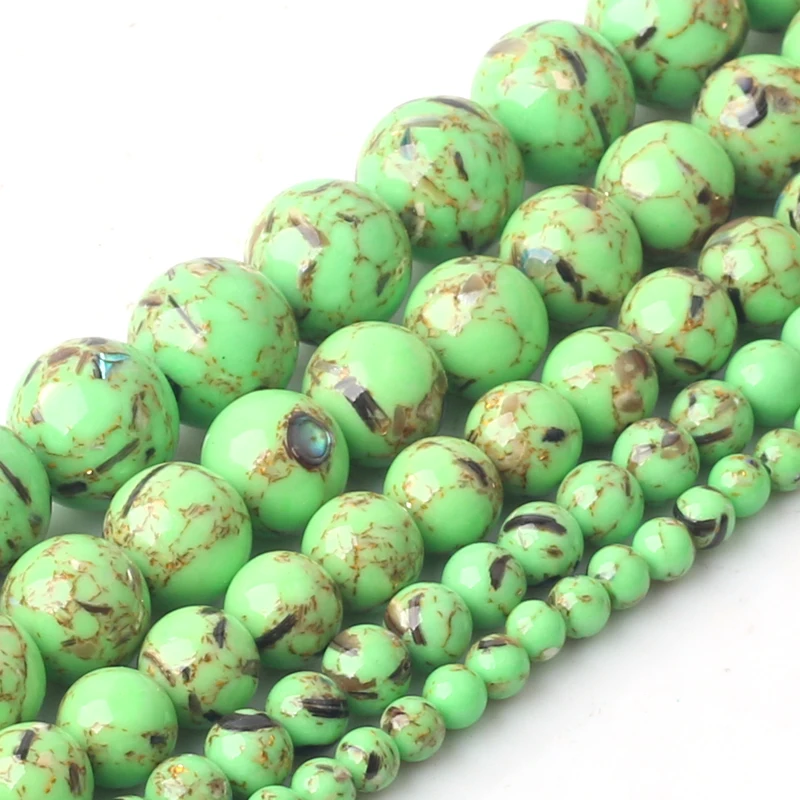 

Wholesale Light green Shell Howlite Stone Turquoises Round Loose Beads for Jewelry Making 15'' Strand DIY Necklace 4 6 8 10 12mm