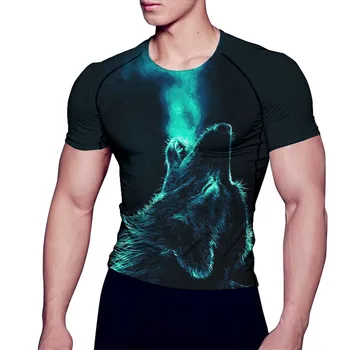 

Men's Running T-Shirt Sports Tees Workout Tops MMA BJJ Wear Wild Wolf Full Printing Rashguards