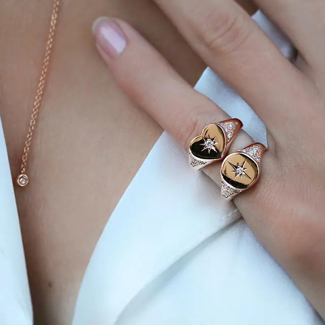 Горячая мода золотой цвет простой дизайн Сердце Звезда Кольцо Midi Минимальный