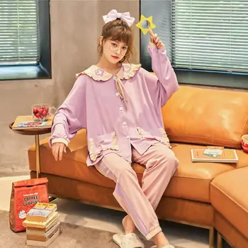

2020 New cotton Sleepwear Lounge Pajamas for Women 2 set Piece Pijamas female Nightwear Long Sleeve Pyjamas spring Home Clothes