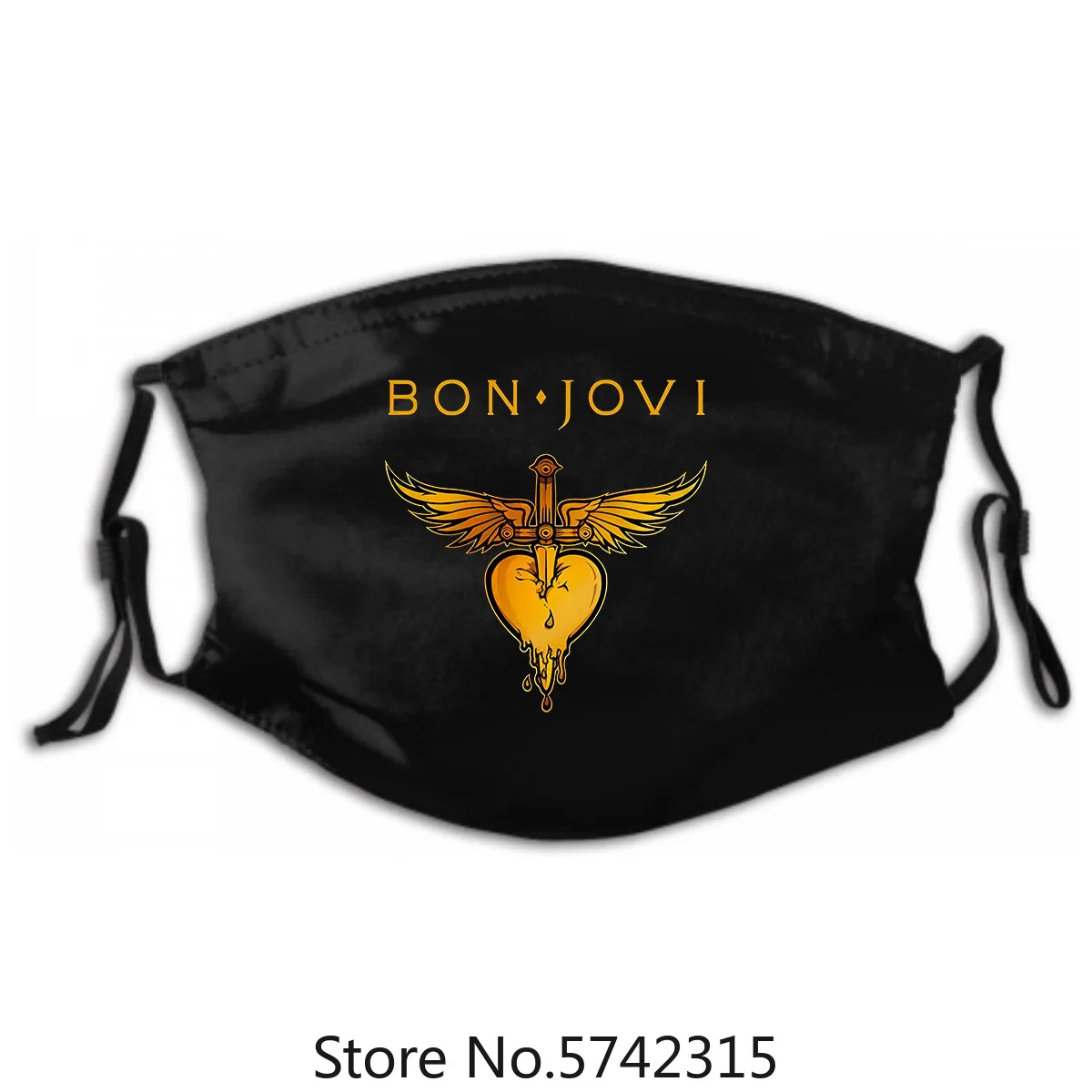 

Washable Reusable Mask with PM2.5 Filters 5 Layers of Protection Bon Jovi Heart Graphic Mask, Cotton Rock Tee, Mens
