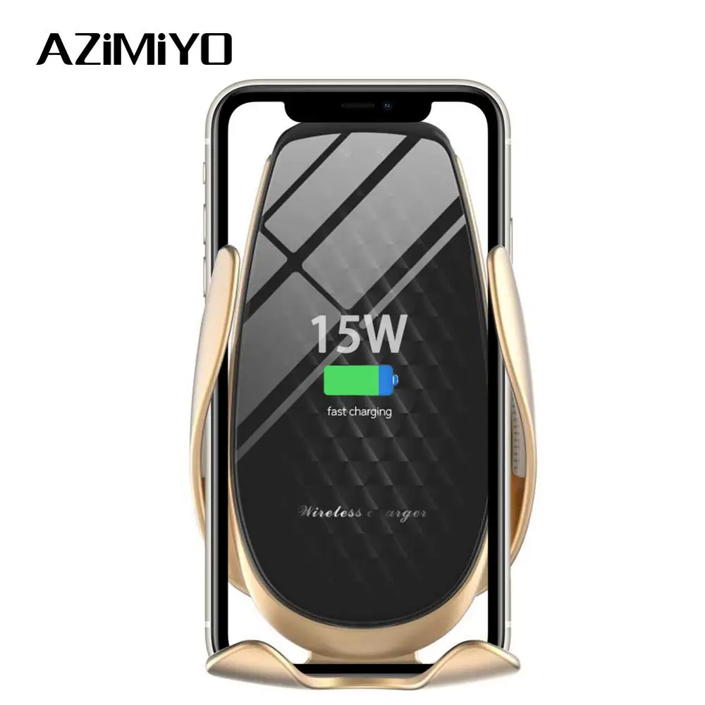 AZiMiYO 15 Вт беспроводное автомобильное зарядное устройство автоматический зажим держатель телефона для iPhone 11 Pro xr huawei samsung смартфон