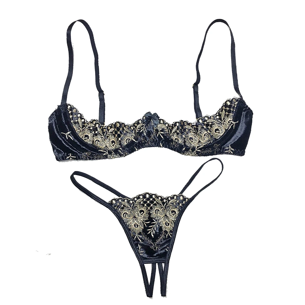 B289 ropa interior Sexy bordada de terciopelo para mujer, conjunto de de ante de alta calidad, sujetador de realce, Tanga|lingerie set|half braset up - AliExpress