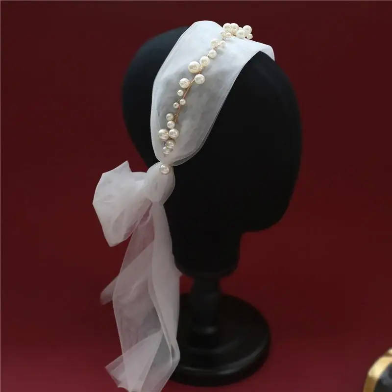 Hair accessory Hair headdress Bridal headwear Hair band crown full pearl lace headbands party girls Bride Wide white veil Wedding hair Ornament