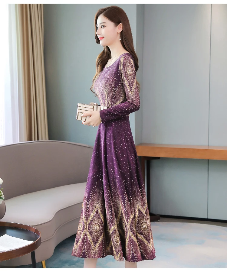 Осенняя горячая Распродажа модное корейское женское длинное платье с круглым воротником и цветочным принтом с длинным рукавом размера плюс M-3XL