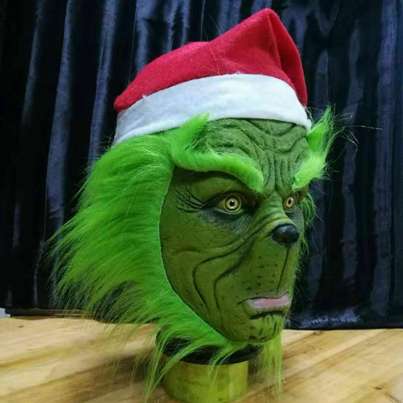The Grinch Full Head Latex Mask Wig And Xmas Hat Monster Adult Christmas Costume