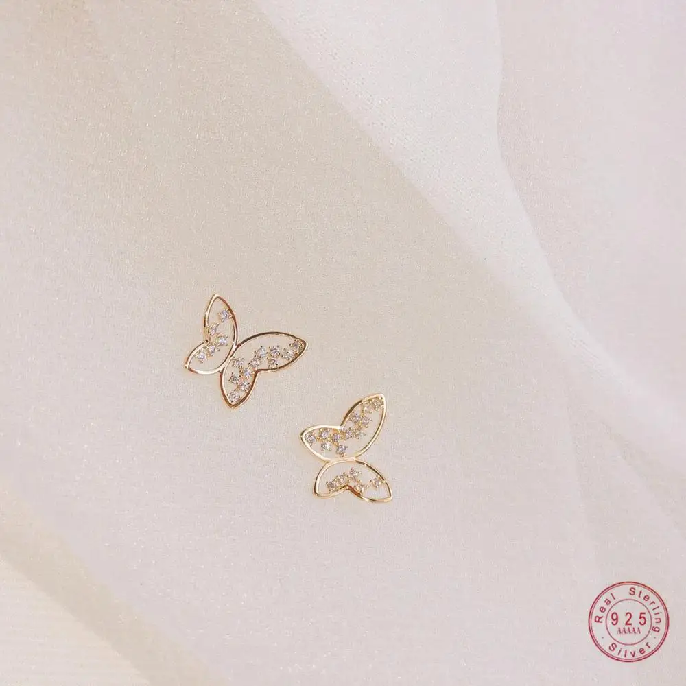 925 Sterling Silver Bohemian Golden Hollow Butterfly Earrings Women Exquisite Small Casual Jewelry Accessories Girlfriend Gift