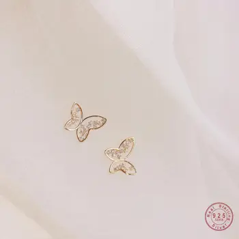 925 Sterling Silver Bohemian Golden Hollow Butterfly Earrings Women Exquisite Small Casual Jewelry Accessories Girlfriend Gift