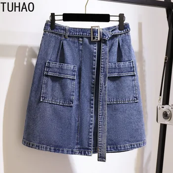 

TUHAO 6XL 5XL 4XL 3XL Plus Size High Waist Denim Skirts Big Size Buttons Pockets Jeans Skirt for Women Elegant Jupe Femme WM25