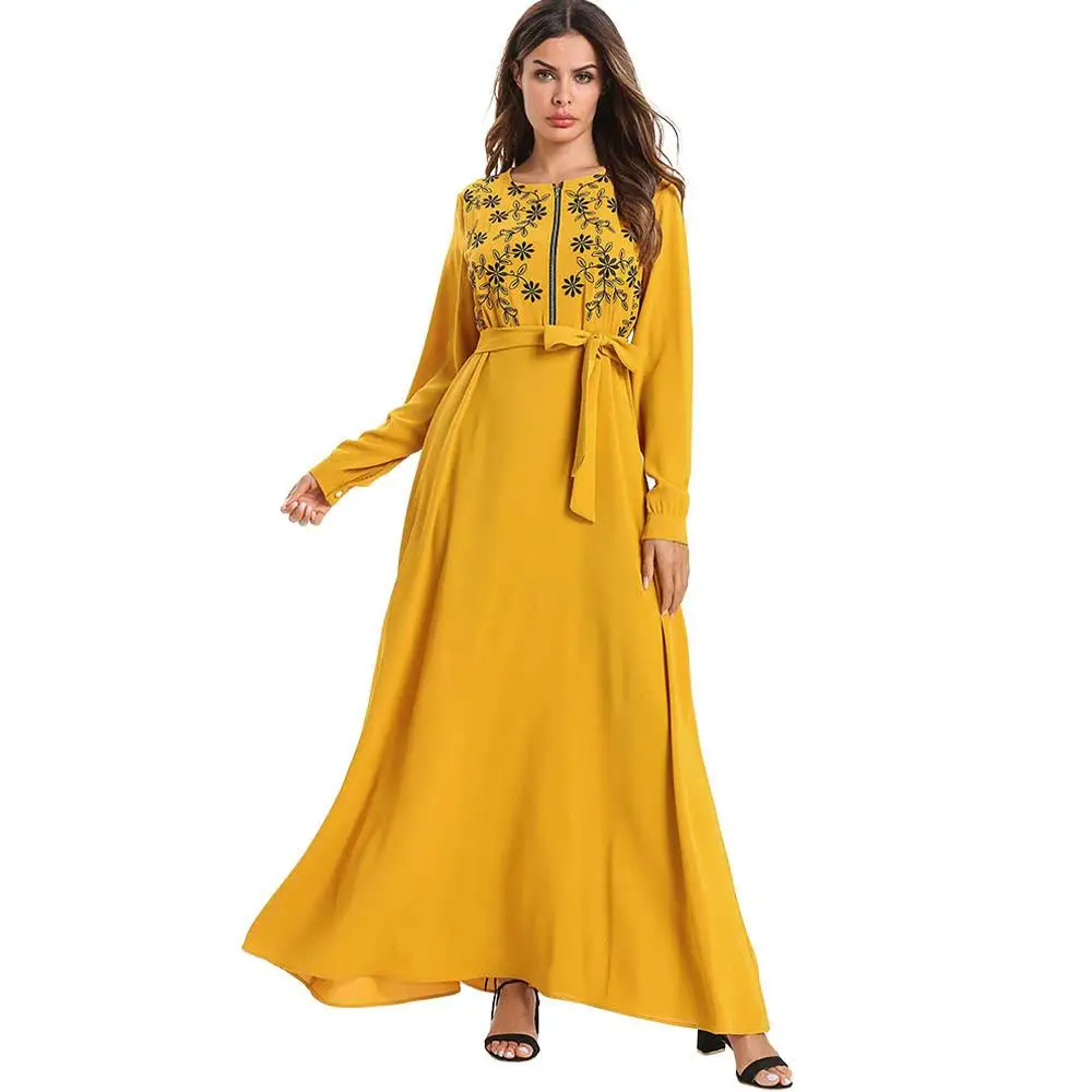 Abaya, длинный исламский халат, мусульманская вышивка, женское макси платье, jilбаб, передняя молния, кафтан, Дубай, Повседневная свободная, Рамадан, Турецкая одежда