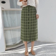 Новая осенняя тонкая юбка средней длины с клетчатой юбкой с завышенной талией и тонкой юбкой средней длины на пуговицах