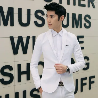 New Man's Korean Fashion Slim Cotton White Fitted Blazer Mens For Men Suit Jacket Black Blue Plus Size Men's Wedding Jackets New Man's Korean Fashion Slim Cotton White Fitted Blazer Mens For Men Suit Jacket Black Blue Plus Size Men's Wedding Jackets
