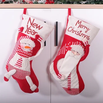 

2 Pcs Christmas Stockings, Xmas Fireplace Socks Candy Gift Bag Christmas Tree Hanging Ornaments Decor