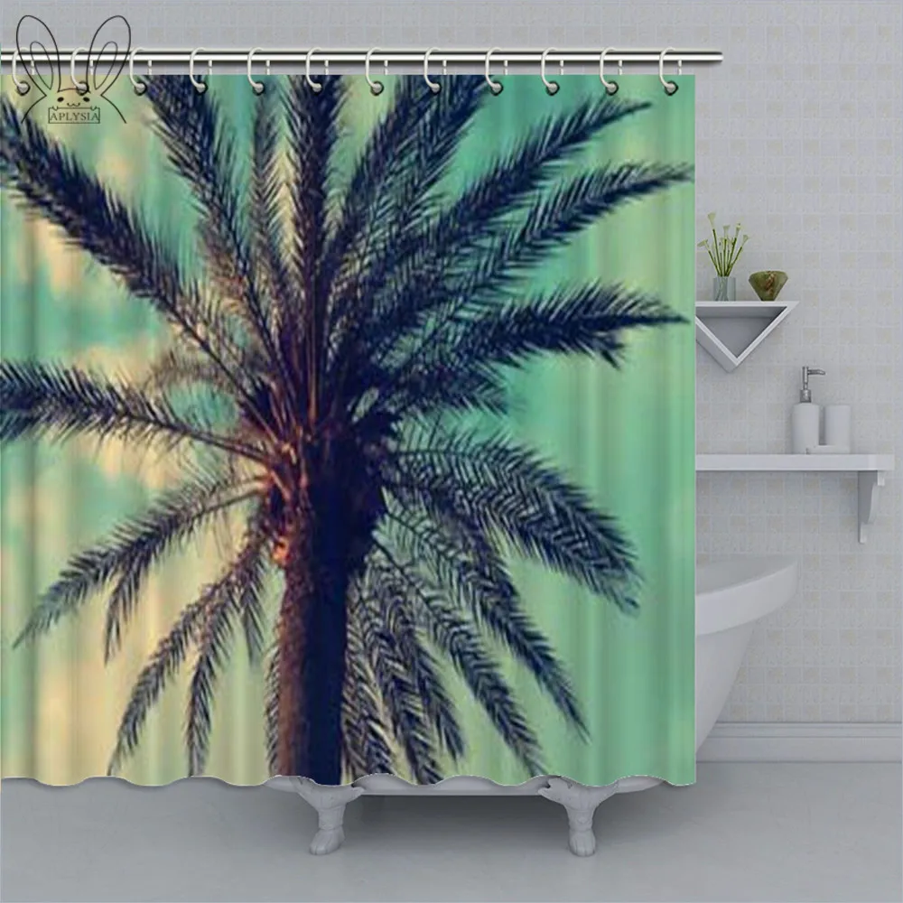 Retro Filtered Single Palm Tree Shower Curtain Vintage Hawaii Landscape Curtains Bathroom Eco-friendly Polyester Bathtub Curtain