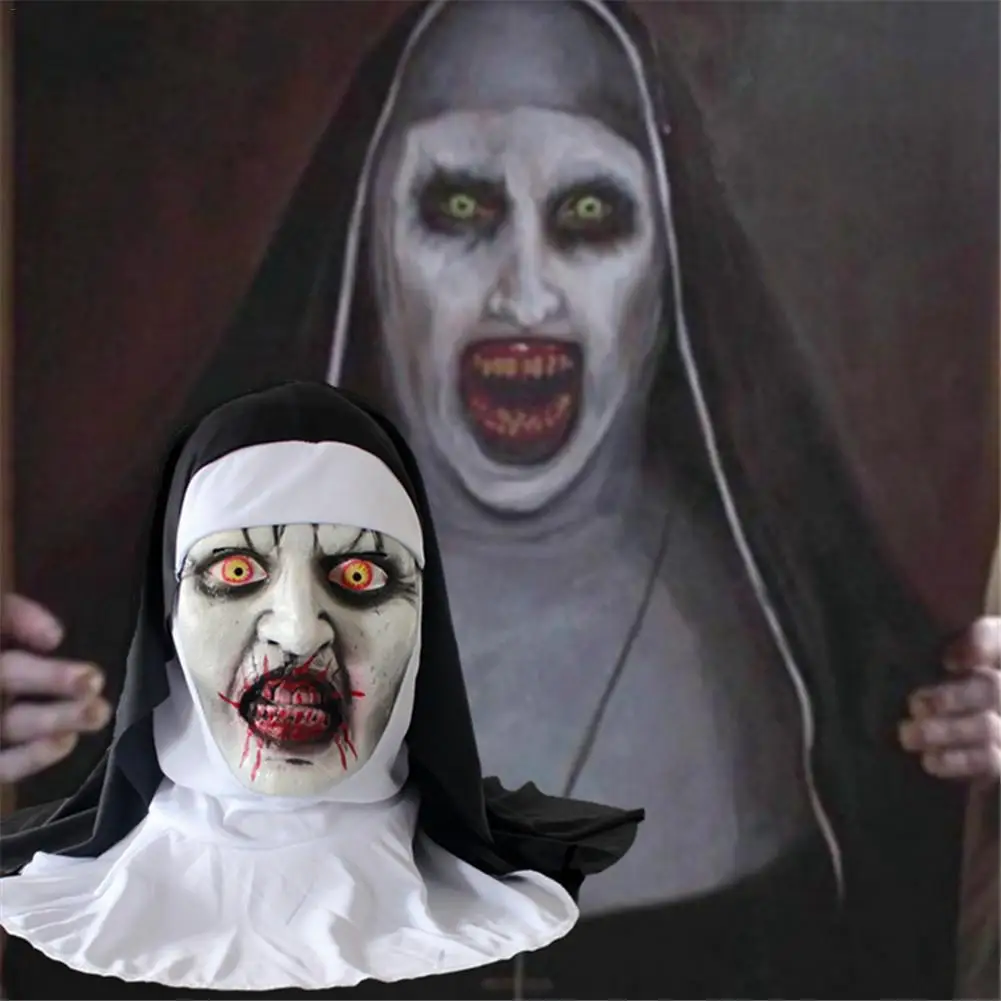 Nun ужасная Маска Косплей страшные латексные маски с головным шарфом Полный Шлем Хэллоуин вечерние реквизит забавная игрушка портативный