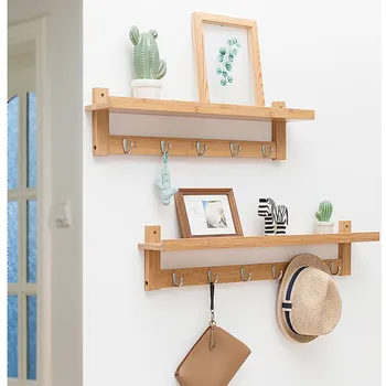 

Coat Rack Shelf Wall-Mounted Wooden Hook with 5 Hooks and Upper Shelf for Storage Scandinavian Style for Hallway Living Room
