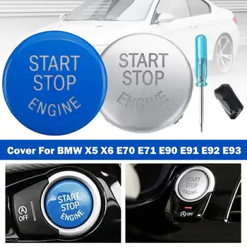 

1Pc Blue Silver Car Start Stop Engine Button Switch With Tool Cover For BMW X5 X6 E70 E71 E90 E91 E92 E93 Accessories Decoration