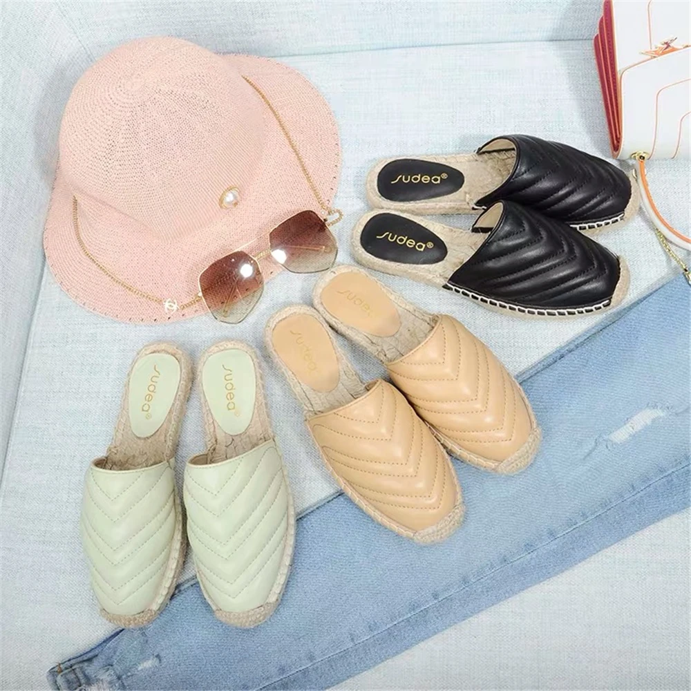 

Junetxin New Genuine Leather Espadrilles Shoes Top Quality Breathable Slip-on Slippers Flats Shoes Women Casual Fisherman Shoes