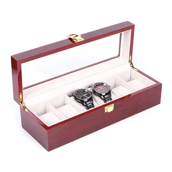 

6 Grids Wooden Watch Display Case Storage Box Winder Jewelry Watch Storage Box