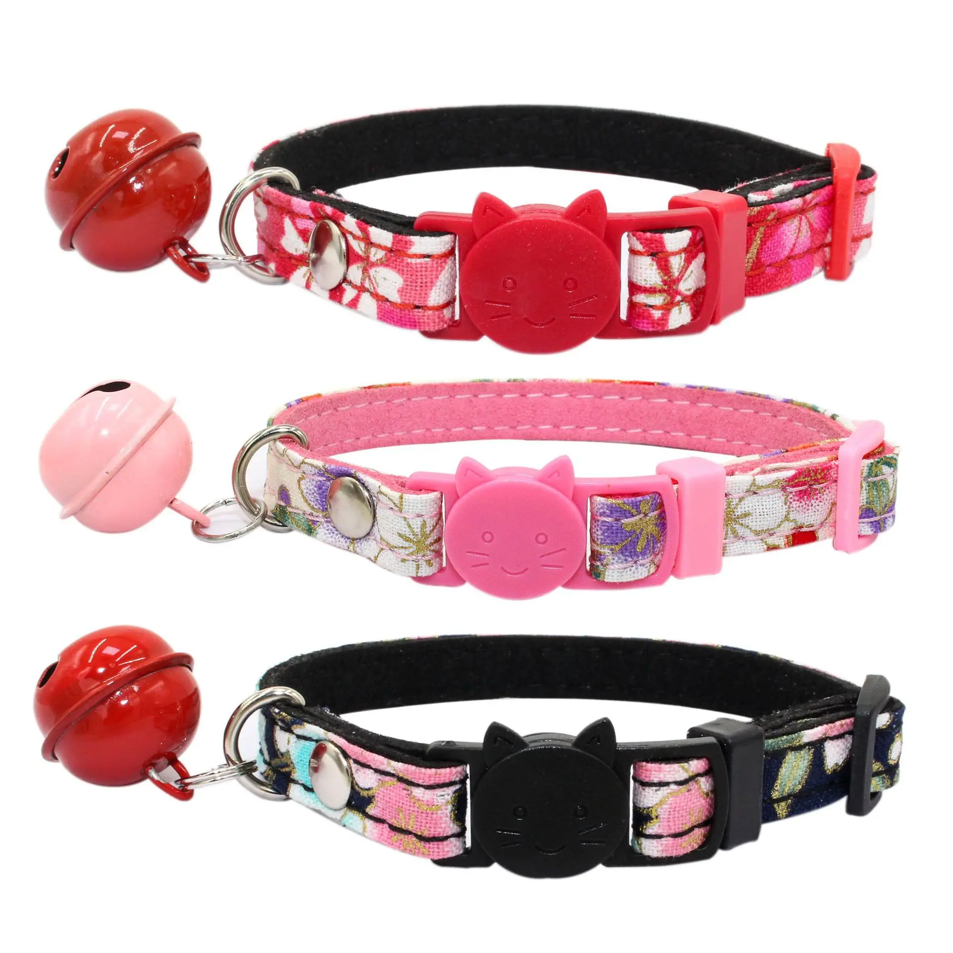 

Cute Cat Head Safety Buckle Japanese Style Cat Collar with Bell Small Dog Chain Printed Pet Collar Hot