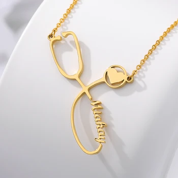 

Custom Ketting Rvs Gouden Ketting Gegraveerd Stethoscoop Ketting Gepersonaliseerde Naam Kettingen Voor Vrouwen Mannen Sieraden