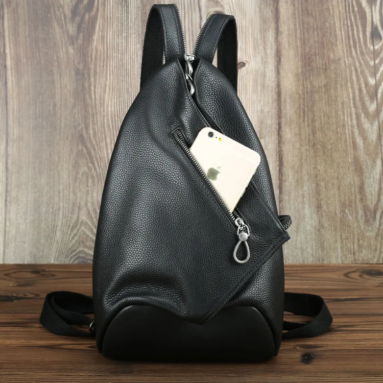 Бренд GO-LUCK, новинка, черный рюкзак из натуральной кожи, унисекс, Повседневный, для путешествий, мужской, женский, двойная сумка на плечо, стильный нагрудный слинг