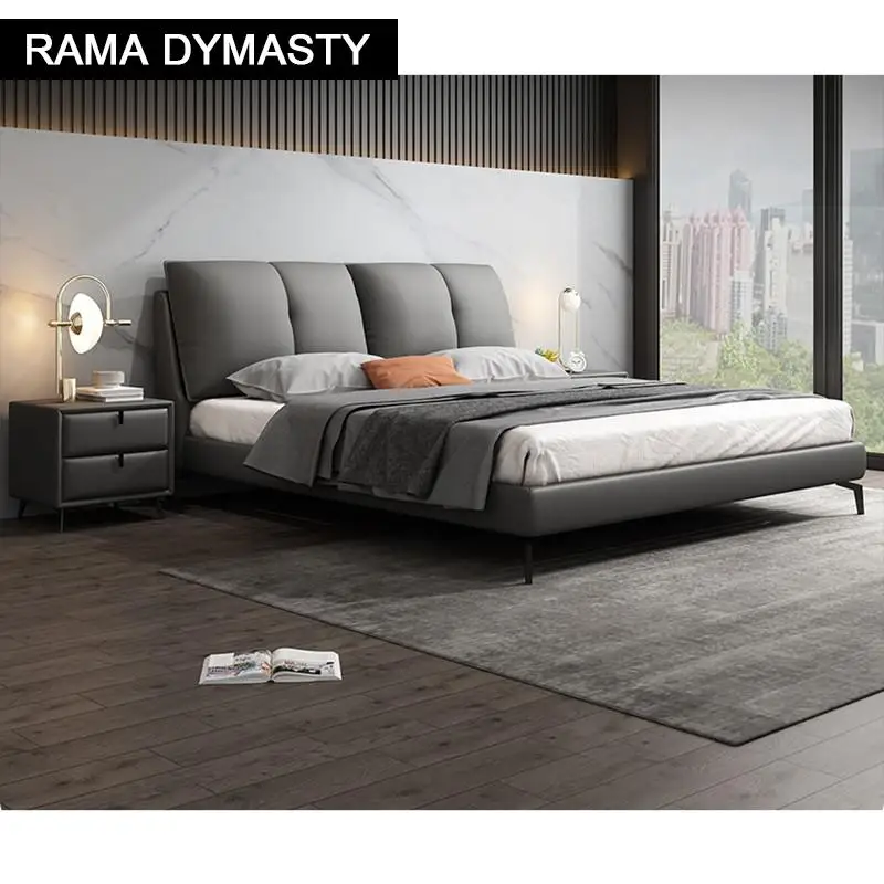 RAMA DYMASTY genuine leather soft bed modern design bed/ fashion king/queen size bedroom furniture