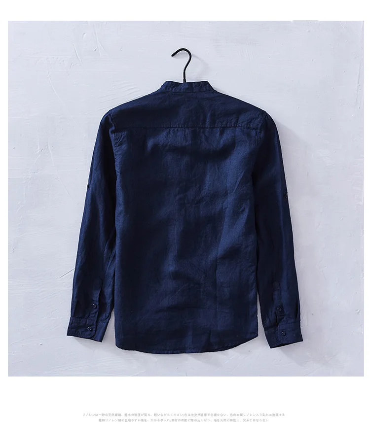 Мужские рубашки Новая мода 2019 длинный рукав 100% льняная блузка Slim Fit плюс размер стенд рубашка Y1968