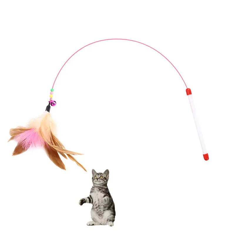 

Dropshipping Cat Teaser Steel Stick with Bell Wire Colorful Kitten Interactive Toys Funny Game Feather Colorful Pet Supplies
