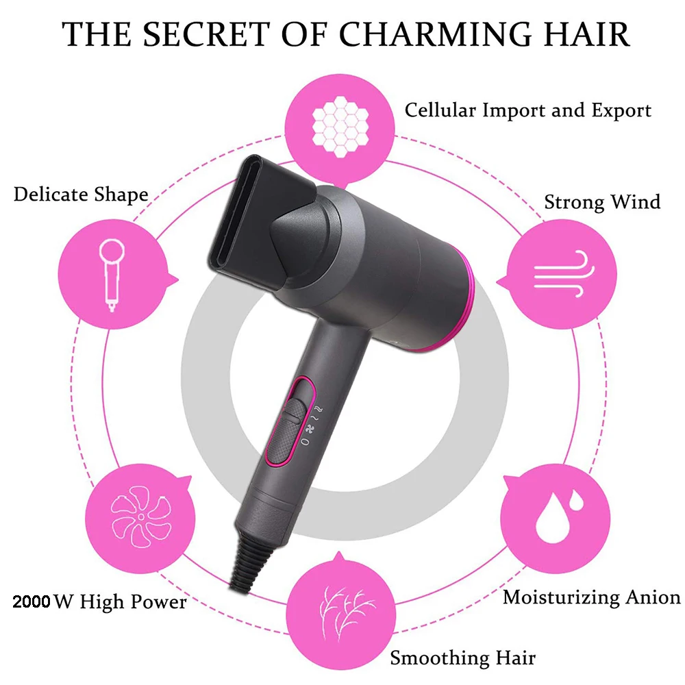 Hair Dryer Hot and Cold Wind with Diffuser Conditioning Powerful Hairdryer Motor Heat Constant Temperature Hair Care Blowdryer