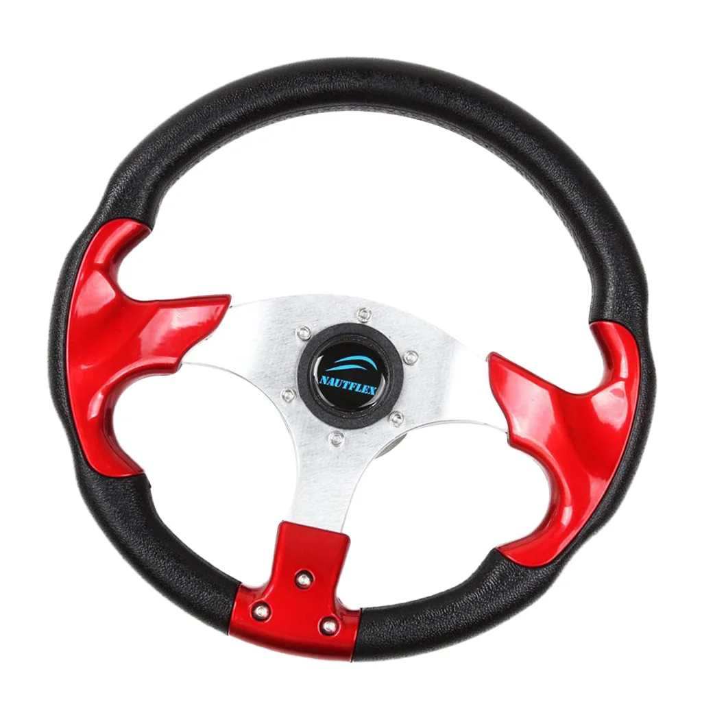 Boat Steering Wheel w/ Polished Chromed Spoke & Center Inserts Keyed Hub