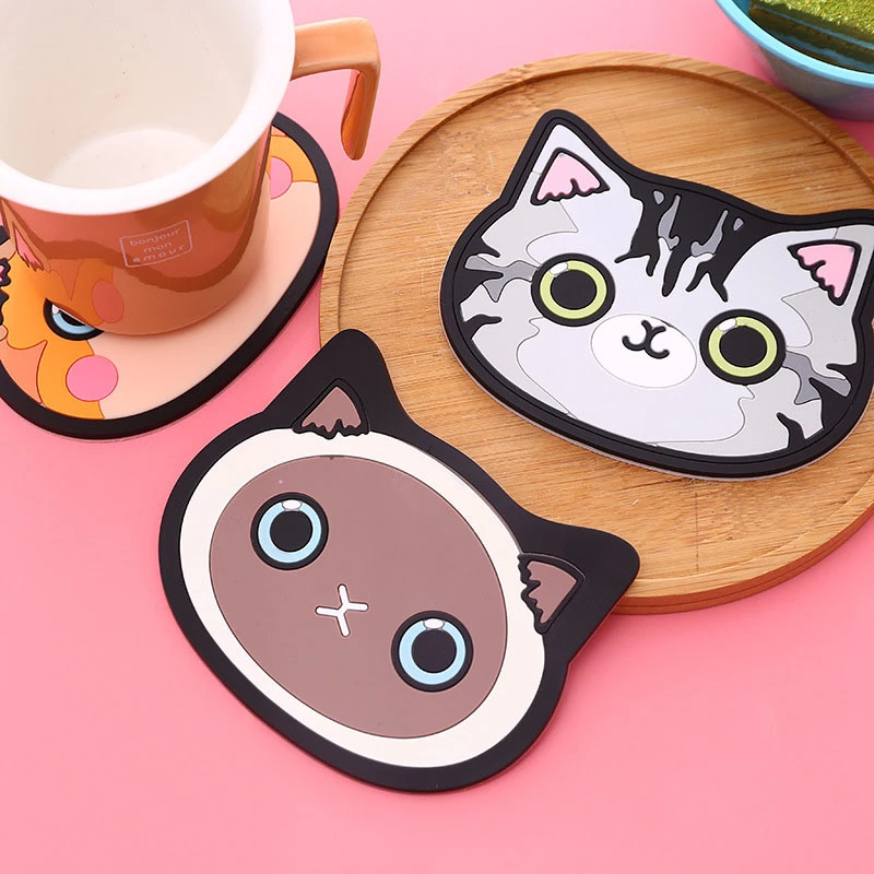  Silicone Cat Shaped Tea Coaster Cup Mat Pad Mug Holder Mat Coffee Drinks Table Placemats Heat-resistant Cup Coasters 