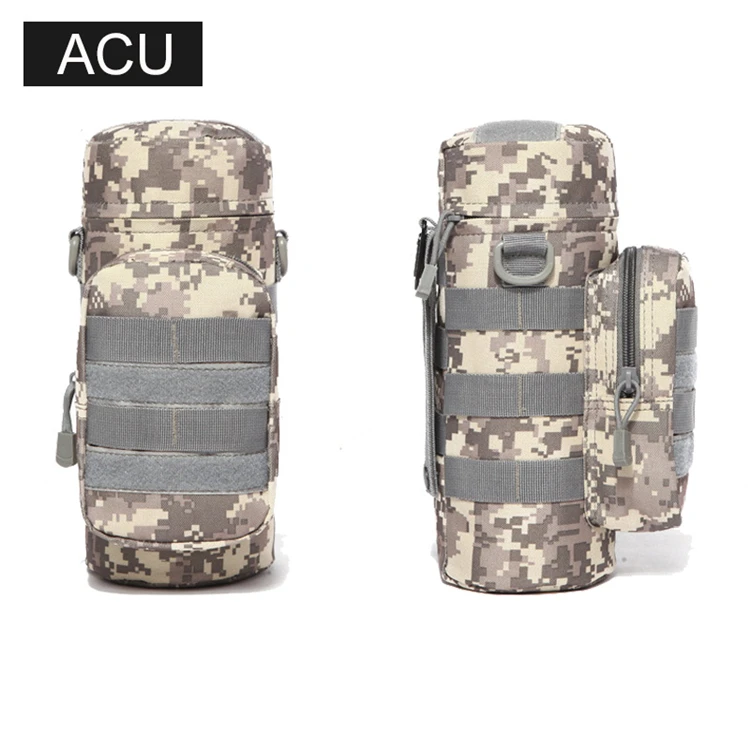 Camo Nylon Water Bag Pouch Metal Clip Molle Bottle Kettle Shoulder Bag Tactical Military Gears For Outdoor Travel Camping Hiking