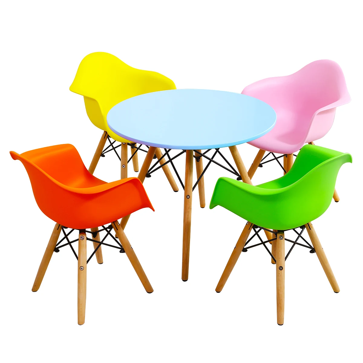 

Children Table & 4Chairs Set 5 pieces Dining Learning Table w/4 Chairs Color