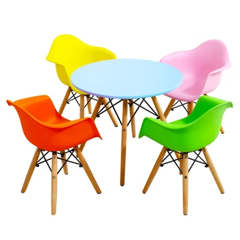 

Children Table & 4Chairs Set 5 pieces Dining Learning Table w/4 Chairs Color