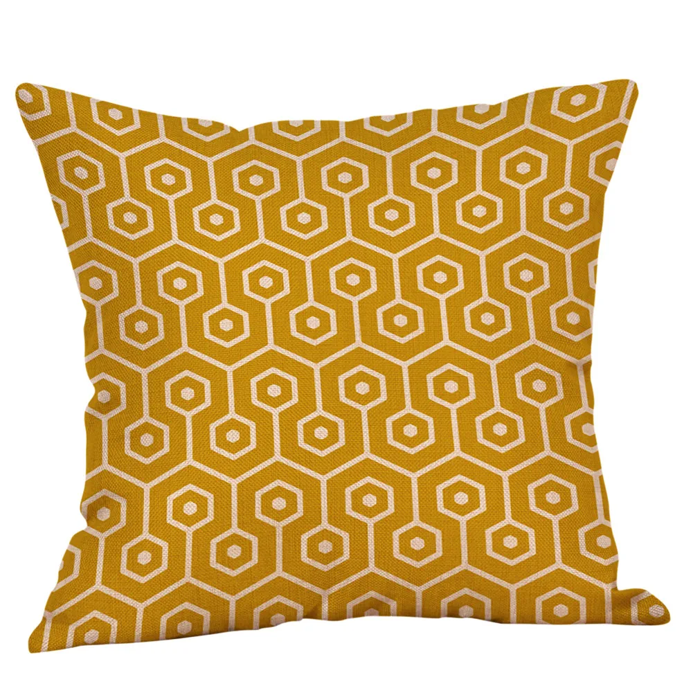 Геометрический чехол для подушки с принтом квадратный хлопковый льняной чехол для подушки Желтый осенний декоративный чехол для дома - Цвет: F