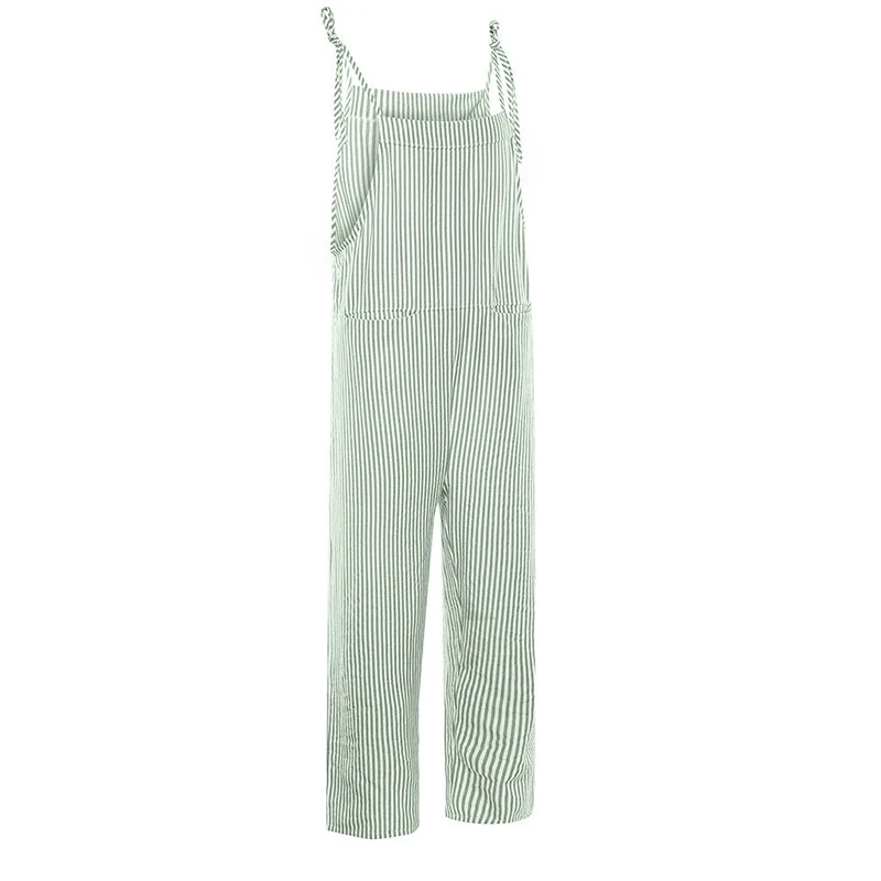 Summer Jumpsuit Womens Casual Baggy Striped Wide Leg Overalls Dungarees Jumpsuit Women Street Daily Cotton Linen Jumpsuit S-XL