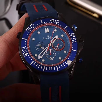 

Classic New Men Professional Sport Watches Fashion Stainless Steel Orange Black Blue Chronograph Sapphire Glass AAA+