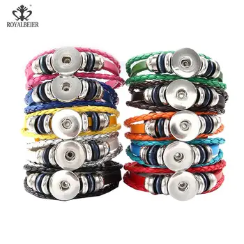 

10pcs 15 Colors DIY Charm Bracelet Handmade Braided Leather Snap Bracelet Bangles fit 18mm Snap Button Male Female pulsera