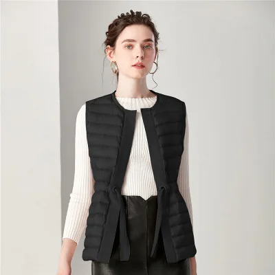 Черный ZYFPGS Sleeveless Coat for Women New Warm Belt Design Women's Ultra Light Duck Down Vest Winter Down Vest Grey Jacket - Цвет: Черный