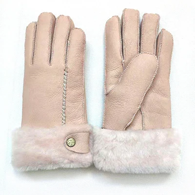 pink Зимние женские перчатки из натуральной кожи и шерсти, толстые зимние перчатки для улицы, женские мягкие перчатки с мехом внутри, Зимние перчатки для женщин ST06504 - Цвет: pink