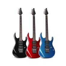Guitarra eléctrica de 6 cuerdas para principiantes, instrumento musical con forma clásica de color negro y rojo, con 24 trastes, precio barato y de buena calidad