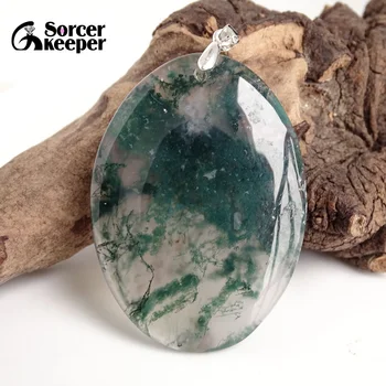 

Green Moss Agates Slice Natural Stone Quartz Pendant Statement Necklace Women Collier Sieraden For Jewelry Making BD476