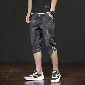

2019 New Men Jeans Shorts Knee Length Summer Male Clothing Casua Blue Destroyed Pockets Denim Short Stripe Shorts Jeans Pants