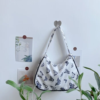 

Casual Butterfly Print Handbags Women Classic Texture Delicate Creative Design Chic Daily Armpit Shoulder Bag Small Tote