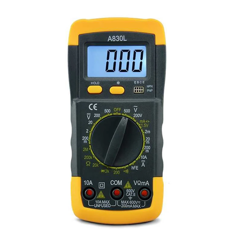 

1PC A830L Multimeter LCD Digital Buzzer Multimeter AC/DC Voltage Diode Freguency Multitester Current Tester Luminous Display